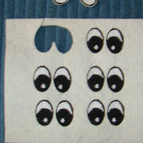 6 Pair Machine Embroidered Eyes on Heavy Felt