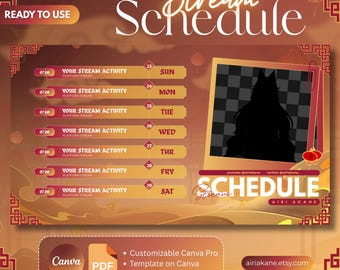 Orange Chinese Stream Schedule Template: Editable Canva Design (Digital Download)