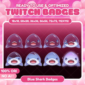 Cute Blue Shark Twitch Sub Bit Badges / Kawaii Shark / Cute Badges Streamer / Blue Shark Twitch Overlay / Bottle Magic Kitty / Cute Badges