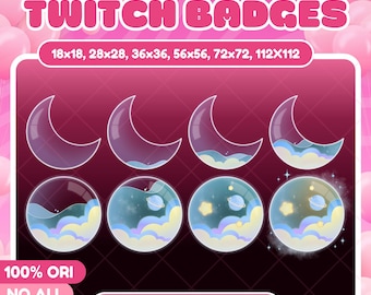 Cute Blue Sky Twitch Sub Bit Badges / Kawaii Sky / Cute Badges Streamer / Blue Sky Twitch Overlay / Bottle Magic Kitty / Cute BSky Badges