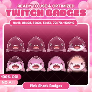 Cute Pink Shark Twitch Sub Bit Badges / Kawaii Shark / Cute Badges Streamer / Pink Shark Twitch Overlay / Bottle Magic Kitty / Cute Badges