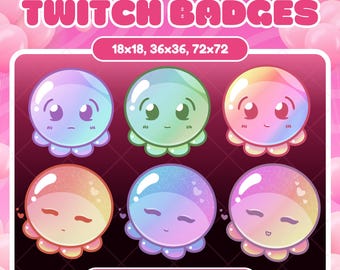 Cute Slime Octupus Twitch Sub Bit Badges / Kawaii Octopus / Cute Badges For Streamer / Love Twitch Overlay / Bottle Magic Kitty / Badges