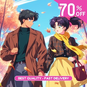Aangepaste retro-animestijl, vintage anime-stijl Retro in opdracht gepersonaliseerd, commercieel gebruik, animeportret jaren 90, vintage anime-stijl