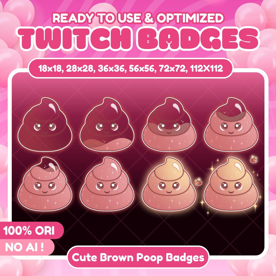 Cute Brown Poop Twitch Sub Bit Badges / Kawaii Poop / Cute Badges ...