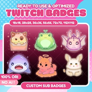 Custom Anime Twitch Sub Badges: Pet, Food, and More