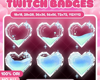 Cute Blue Love Twitch Sub Bit Badges / Cute Badges For Streamer / Love Twitch Overlay / Kawaii Blue Love / Bottle Magic Kitty Ear / Badges