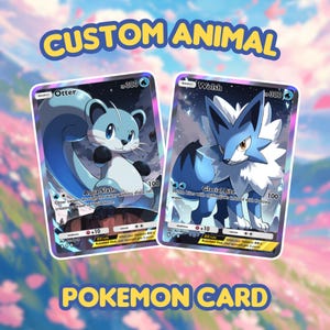 Carte personnalisée pour animal de compagnie Pokémon | Carte Pokémon personnalisée, cadeau personnalisé pour anniversaire, portrait d'animal de compagnie personnalisé, anniversaire de mariage, cadeaux Pokémon, cadeau Saint-Valentin