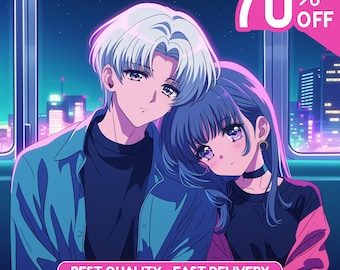 Custom Retro 90s Anime Portrait: Personalized Commission (Commercial Use)