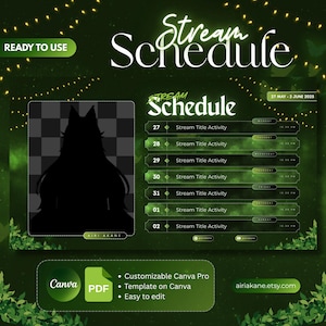 Verdant Stream Schedule Template: Green Cottagecore Design (Canva Editable, Digital Download)