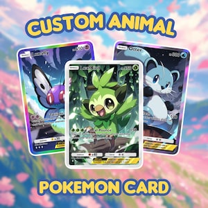 Carte personnalisée pour animal de compagnie Pokémon | Carte Pokémon personnalisée, cadeau personnalisé pour anniversaire, portrait d'animal de compagnie personnalisé, anniversaire de mariage, cadeaux Pokémon, cadeau Saint-Valentin
