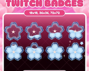 Cute Blue Sakura Twitch Sub Bit Badges / Kawaii Sakura / Cute Badges For Streamer / Blue Sakura Twitch Overlay / Bottle Magic Kitty / Badges