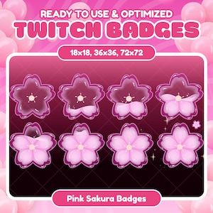 Insignias de subtítulos de Twitch de Sakura rosa lindas / Sakura kawaii / Insignias lindas para streamers / Superposición de Twitch de Sakura rosa / Gatito mágico de botella / Insignias