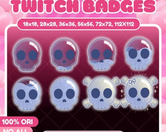 Cute Blue Skull Twitch Sub Bit Badges / Kawaii Skull / Cute Badges For Streamer / Blue Skull Twitch Overlay / Bottle Magic Kitty / Badges