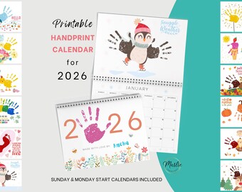 Calendario de manualidades con huellas de manos 2026: Proyecto de arte y recuerdos para niños de temporada