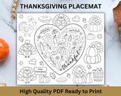 Thankful Coloring Sheet, Activity Setting for Thanksgiving Day, Thanksgiving Coloring Placemat, Thanks Coloring Page, Seasonal Fall Coloring