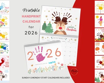 Calendario imprimible de huellas de manos 2026: manualidad infantil y regalo de recuerdo