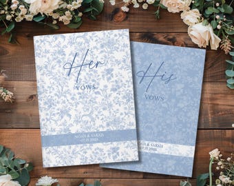 Custom Wedding Vow Books, Toile de Jouy His and Her Vow Booklets, Personalized Wedding Vows Notebook, Groom and Bride Vow Books Keepsake