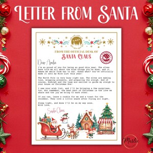 May include: A personalized letter from Santa Claus with a festive illustration of Santa's sleigh and reindeer. The letter includes a message to Amdia, praising her good behavior and promising a visit on Christmas Eve.