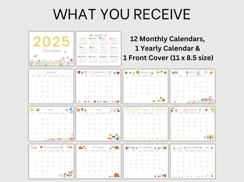Downloadable 2025 Calendar, Printable Clipart Calendar, Editable 2025 ...