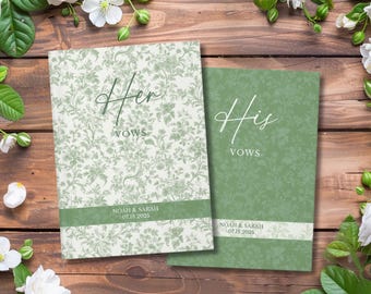 Custom Wedding Vow Books, Toile Bride and Groom Gift, Personalized Wedding Vows Notebook, His and Her Vow Booklets, Vow Books Set of 2