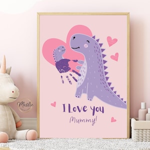 Arte de impressão de mão de mãe, artesanato de impressão de mão de mãe, presente faça você mesmo com impressão de mão, cartão de aniversário com impressão de mão, impressões de mão de mamãe, impressão de mão de dinossauro, pacote de impressão de mão