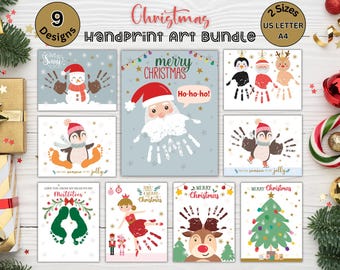 Christmas Handprint Bundle + Coloring Placemat, Xmas Handprint Art, Handprint Craft Set, Xmas Handprint Gift, Reindeer and Winter Handprint