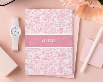 Toile Custom Journal Gift, Personalized Name Journal, Pink Toile De Jouy Personalized Book, Personalized Diary, Bridesmaid Proposal Notebook