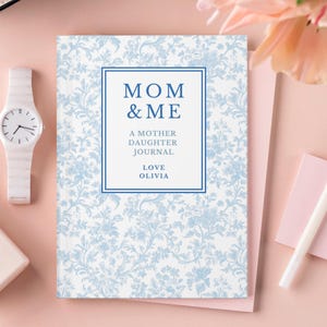 Toile Journal Personalized Book for Mom, Toile Mother&#39;s Day Gift from Daughter, Custom Journal Gift, Blue Toile De Jouy Personalized Journal