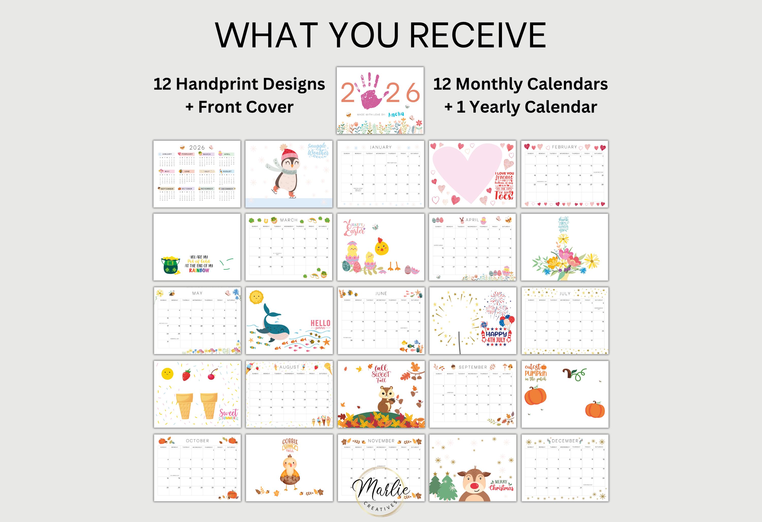 2026 Handprint Calendar Printable: DIY Kids Craft & Keepsake Gift - Etsy