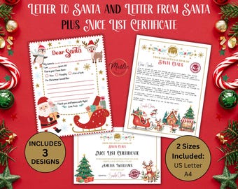 EDITABLE Letter From Santa & Nice List Certificate Plus Letter To Santa with Wish List, Dear Santa Claus Christmas Letter, North Pole Letter