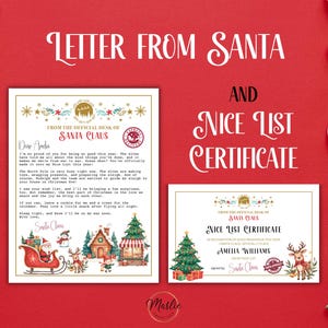 Carta EDITABLE de Papá Noel y certificado de lista de buenos deseos, carta de Papá Noel desde el escritorio de Papá Noel, carta del Polo Norte, Navidad personalizada