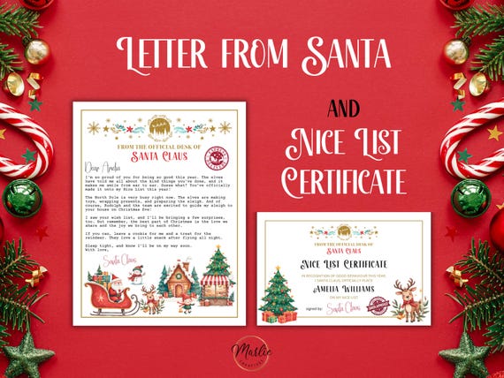 EDITABLE Letter From Santa And Nice List Certificate, Santa Claus Letter From The Desk Of Santa, North Pole Letter, Personalized Christmas