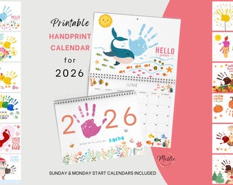 Handprint Calendar 2026, Handprint Bundle, Winter Handprint Art, Summer Handprint Craft, Year of Handprints DIY Handprint Footprint Calendar