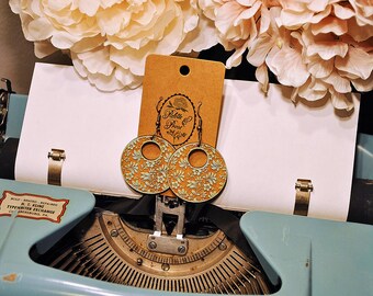 Vintage-Inspired Birch Wood Earrings | Floral Engraved | Round Dangle
