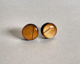 Natural Wood Stud Earrings | Glossy Finish | Round Minimalist Earrings