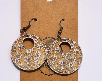 Vintage-Inspired Birch Wood Earrings | Floral Engraved | Round Dangle