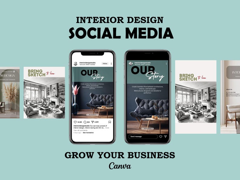 60 Instagram Post & Story Templates for Interior Designers + 10 Bonus ...