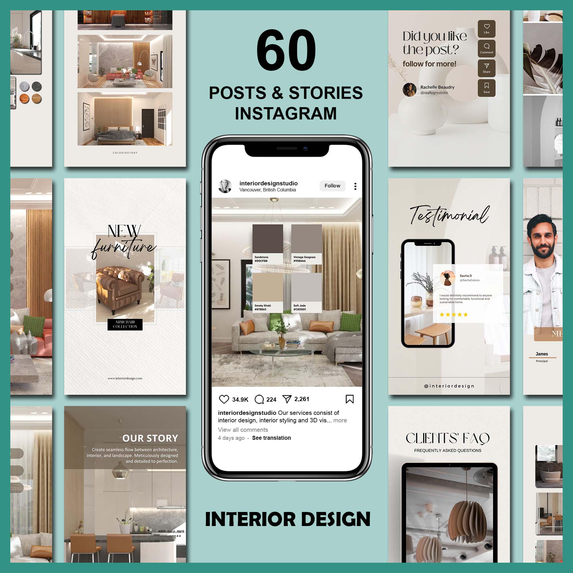 Interior Design Post Instagram, Feed & Stories Instagram Grid Template ...