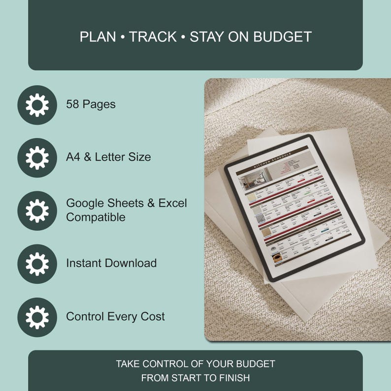 Room by Room Home Renovation Budget Planner, Home Remodeling Planner Checklist Google Sheets, Spec Sheet Contractor, Interior Specs Tracker image 4