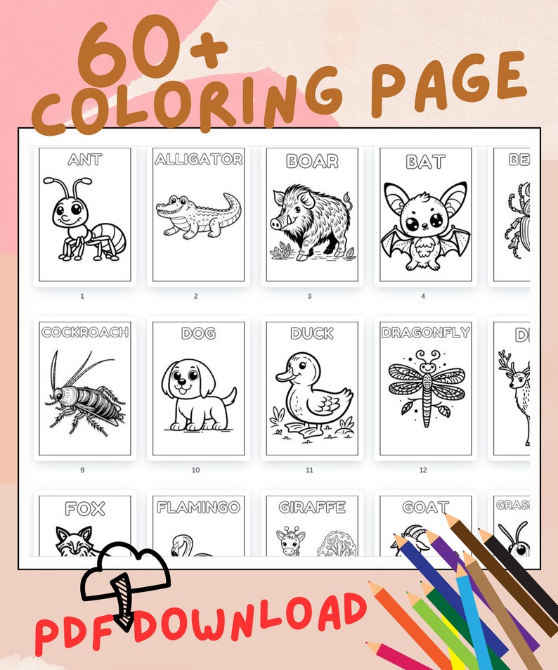 60 AZ Animals Coloring Pages for Kids Simple Designs for Fine Motor