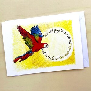 farbenfroher Papagei | Kunstdruck | Klappkarte mit Umschlag | Grußkarte handgemalt |  Geschenk Tierliebhaber | bunter Vogel | Mutmachkarte