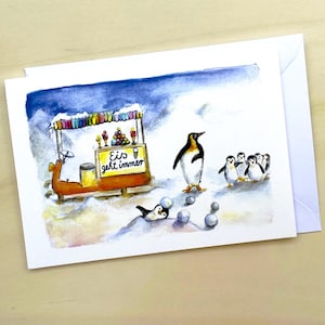 Eis geht immer | gemeinsame Zeit Gutschein | Klappkarte mit Umschlag | Pinguin Eisgutschein |   Mitbringsel Gastgeschenk | Einladungskarte
