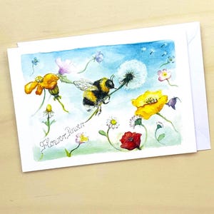 Hummel Blumenzauber | Klappkarte mit Umschlag | Osterkarte | Geburtstagkarte  Pusteblume | Gänseblümchen | Blumenkarte mit Hummel Wildwiese