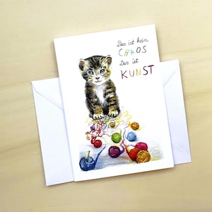 niedliches Kätzchen | fantasievoller  Kunstdruck | Klappkarte mit Umschlag |  handgemalte Katze | Geschenk Katzenfreund | lustige Katze