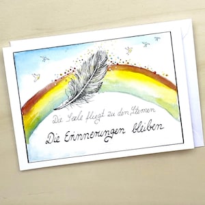 Regenbogenbrücke mit lieben Erinnerungen | Beileidkarte | Klappkarte mit Umschlag |  Abschied | Kondolenzkarte | Herzliches Beileid