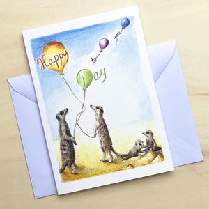 Erdmännchen-Familie : Glück Freude Liebe in der Natur | Klappkarte mit Umschlag | handgemalte Erdmännchen Karte | Tierliebe | Naturfreunde