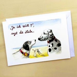 Hunde Hochzeit Klappkarte mit Umschlag | Glückwunsch Hochzeit |Karte Hochzeit | Hochzeitstag | Hochzeitskarte Ja | Brautpaar mit Hund | Hund