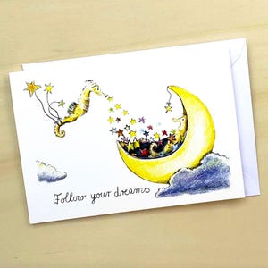 Seepferdchen | Klappkarte mit Umschlag | Glückwunsch Baby | Tauf Karte | 1. Geburtstag |Geschenk Patentante | Karte zur Geburt | Sterne Mond