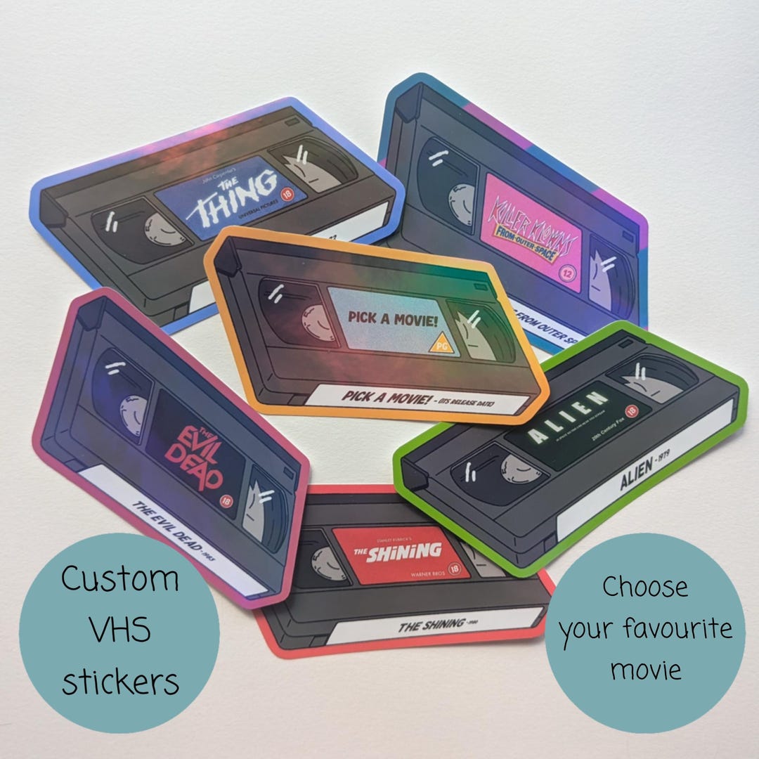 Vhs Sticker Custom VHS Tape Sticker – Choose Your Movie Title & Colour, Retro Movie ...
