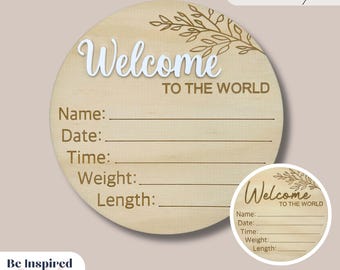 Welcome to the world baby birth stat sign laser cut, svg | Hello world baby sign laser cut file | Birth announcement digital laser cut file